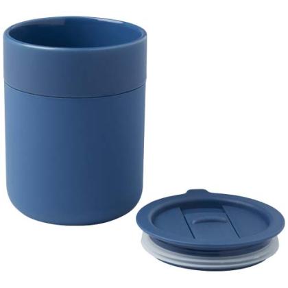 Java 330 ml ceramic tumbler with silicone wrap and plastic lid