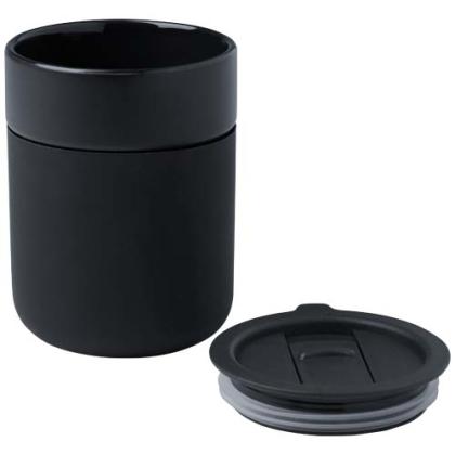 Java 330 ml ceramic tumbler with silicone wrap and plastic lid
