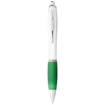 Nash ballpoint pen white barrel and coloured grip (blue ink)