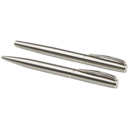 Didimis recycled stainless steel ballpoint and rollerball pen set (black ink)