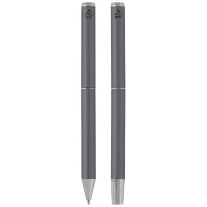 Lucetto recycled aluminium ballpoint and rollerball pen gift set (black ink)