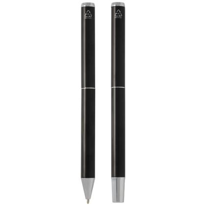 Lucetto recycled aluminium ballpoint and rollerball pen gift set (black ink)