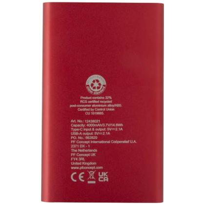 Pep 4000 mAh Type-C recycled aluminium power bank