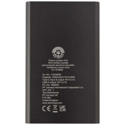 Pep 4000 mAh Type-C recycled aluminium power bank