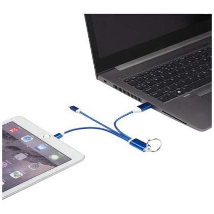 Metal 4-in-1 recycled aluminium charging cable with keychain