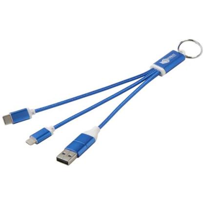 Metal 4-in-1 recycled aluminium charging cable with keychain