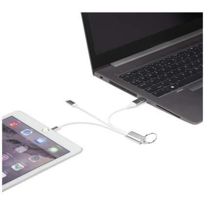 Metal 4-in-1 recycled aluminium charging cable with keychain