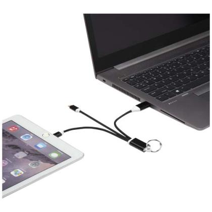 Metal 4-in-1 recycled aluminium charging cable with keychain