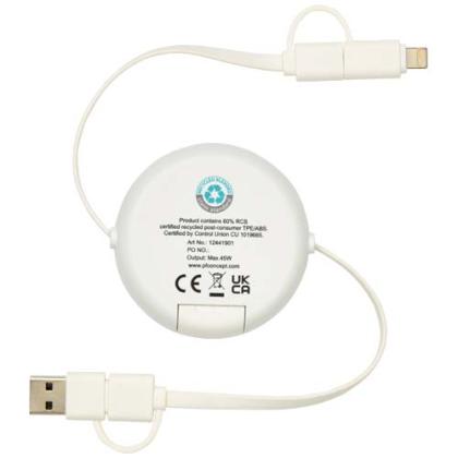 Chechia 5-in-1 recycled plastic 100 cm retractable data sync and 45W fast charge cable
