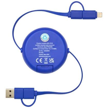 Alasia 5-in-1 100 cm recycled plastic and aluminium retractable data sync and 45W fast charge cable