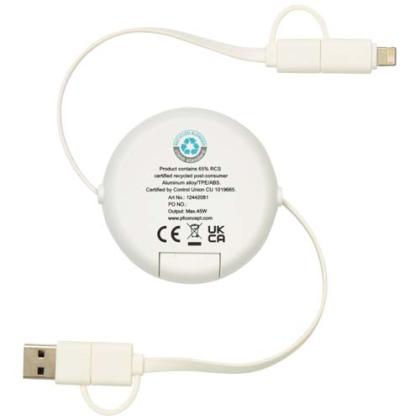 Alasia 5-in-1 100 cm recycled plastic and aluminium retractable data sync and 45W fast charge cable