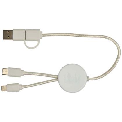 Chechia 5-in-1 recycled plastic 30 cm data sync and 27W fast charge cable with bamboo details