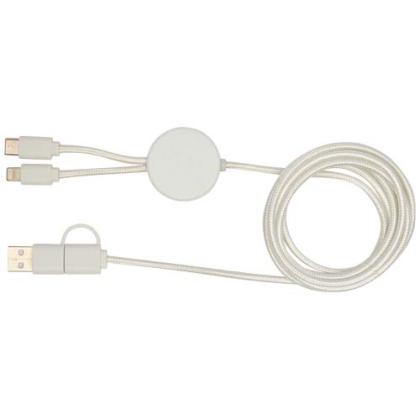 Chechia 5-in-1 recycled plastic 150 cm data sync and 27W fast charge cable with bamboo details