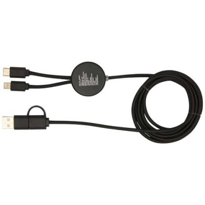 Chechia 5-in-1 recycled plastic 150 cm data sync and 27W fast charge cable with bamboo details
