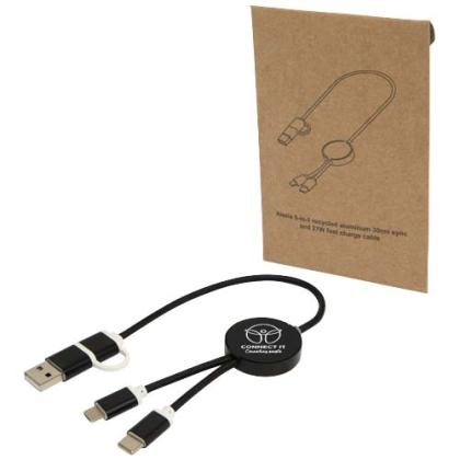 Alasia 5-in-1 recycled aluminium and plastic 30 cm data sync and 27W fast charge cable