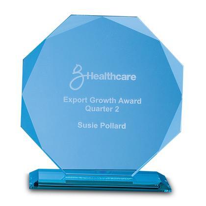 14.5cm x 14.5cm x 10mm Jade Glass Facetted Octagon Award E153301