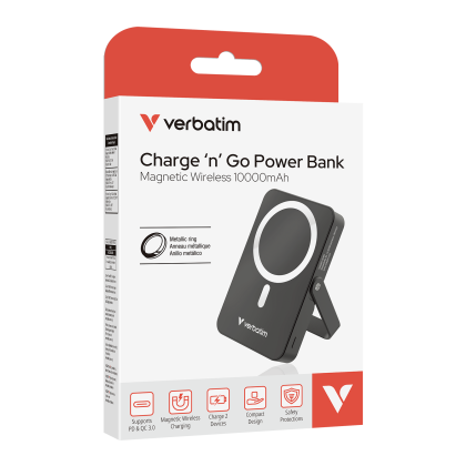 Verbatim Charge &lsquo;n&rsquo; Go Power Bank with Stand Magnetic Wireless 10000mAh