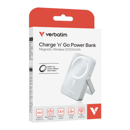 Verbatim Charge &lsquo;n&rsquo; Go Power Bank with Stand Magnetic Wireless 10000mAh
