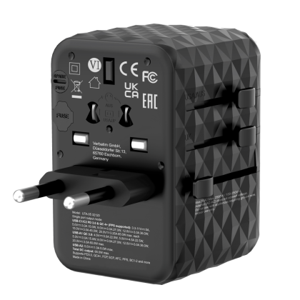Verbatim GaN III Universal Travel Adapter UTA-05 with 2 x USB-C PD 65W & QC 4+ / 2 x USB-A