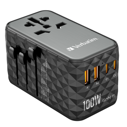 Verbatim GaN III Universal Travel Adapter UTA-06 with 2 x USB-C PD 100W & QC 4+ / 2 x USB-A QC 3.0