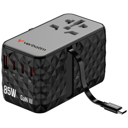 Verbatim Charge ´n´ Travel Adapter Diamond 85W Retractable Cable CNT-02