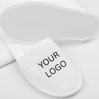 Terry Towelling Embroidered Slippers – Non-Slip Dots Base