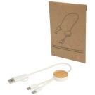 Chechia 5-in-1 recycled plastic 30 cm data sync and 27W fast charge cable with bamboo details