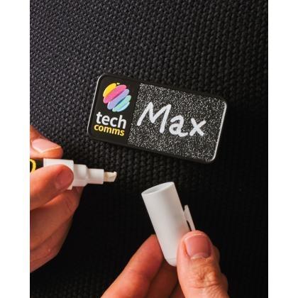Always Recycled Chalkboard Name Badge – Rectangular Low Window - Safety Pin  (25597)