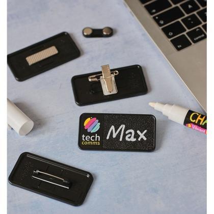 Always Recycled Chalkboard Name Badge &ndash; Rectangular Low Window - Safety Pin  (25597)