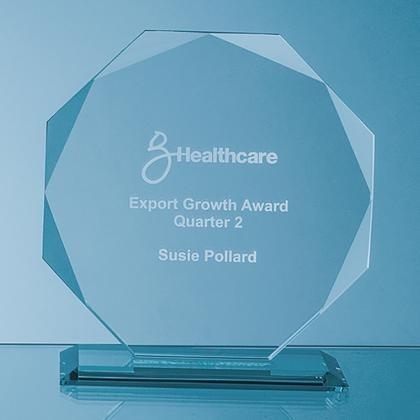 14.5cm x 14.5cm x 10mm Jade Glass Facetted Octagon Award (25445)