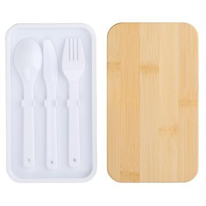 Double lunch box with bamboo lid (25689)