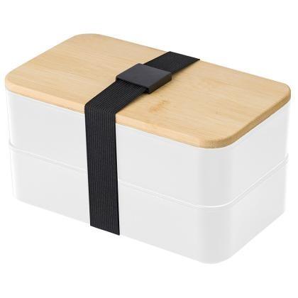 Double lunch box with bamboo lid (25689)
