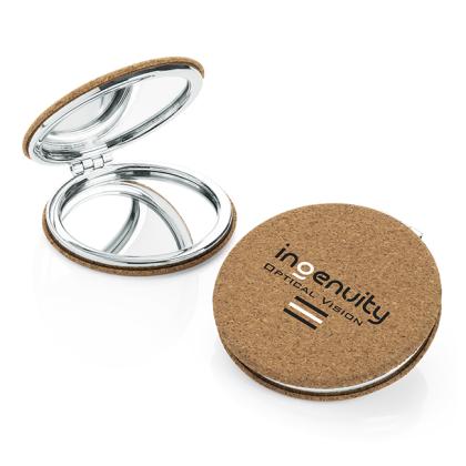 Round Cork Backed Double Compact Mirror