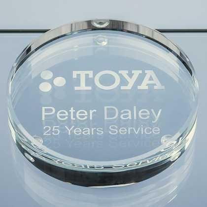 9cm x 18mm Clear Glass Round Paperweight  (24431)