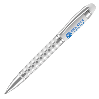 Chequers Metal Ballpoint Pen - White - Silver