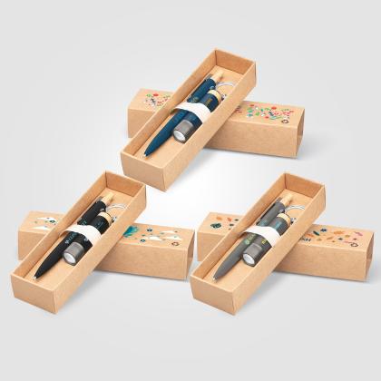 Reborn Recycled Aluminium Bamboo Accented Pen & Torch Gift Set – Full Colour Inkjet All