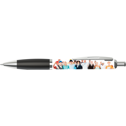 Contour Full Colour Wrap Ballpoint Pen - White - Black