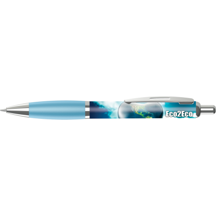 Contour Full Colour Wrap Ballpoint Pen - White - Light Blue (Blue Ink)