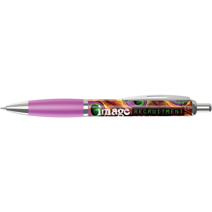 Contour Full Colour Wrap Ballpoint Pen - White - Purple (Blue Ink)