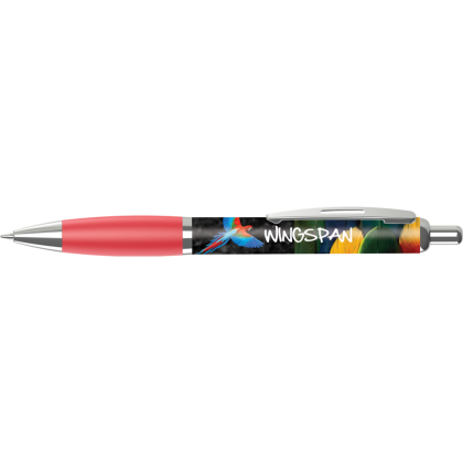 Contour Full Colour Wrap Ballpoint Pen - White - Red (Blue Ink)