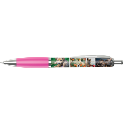 Contour Full Colour Wrap Ballpoint Pen - White - Magenta (Blue Ink)