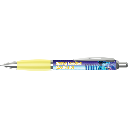 Contour Full Colour Wrap Ballpoint Pen - White - Yellow (Blue Ink)