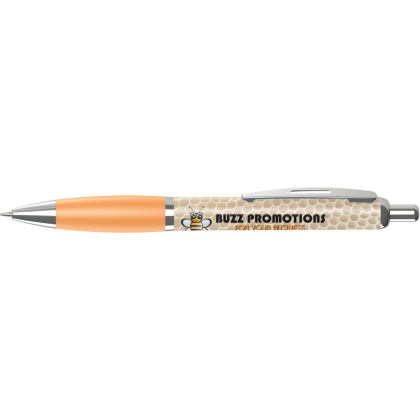 Contour Full Colour Wrap Ballpoint Pen - White - Orange (Blue Ink)