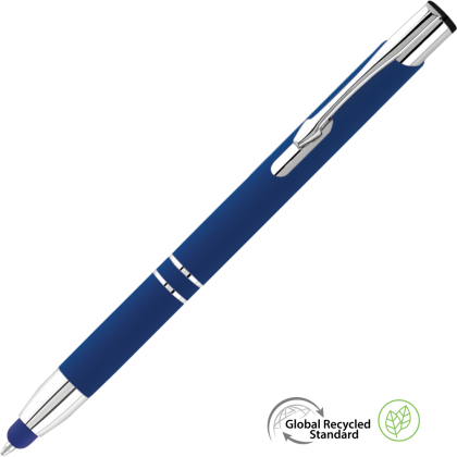 Electra Classic GRS Recycled Soft Feel Metal Ballpoint Pen with Stylus - Blue