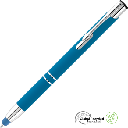 Electra Classic GRS Recycled Soft Feel Metal Ballpoint Pen with Stylus - Aqua