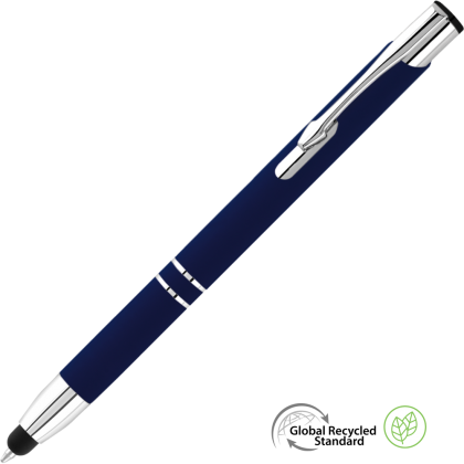 Electra Classic GRS Recycled Soft Feel Metal Ballpoint Pen with Stylus - Dark Blue