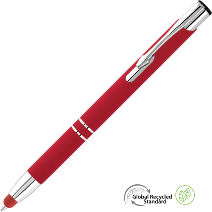 Electra Classic GRS Recycled Soft Feel Metal Ballpoint Pen with Stylus - Red