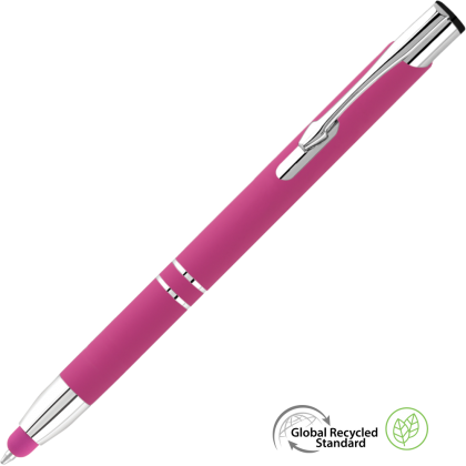 Electra Classic GRS Recycled Soft Feel Metal Ballpoint Pen with Stylus - Pink