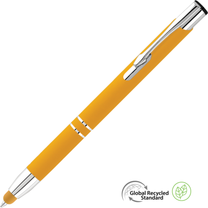 Electra Classic GRS Recycled Soft Feel Metal Ballpoint Pen with Stylus - Yellow