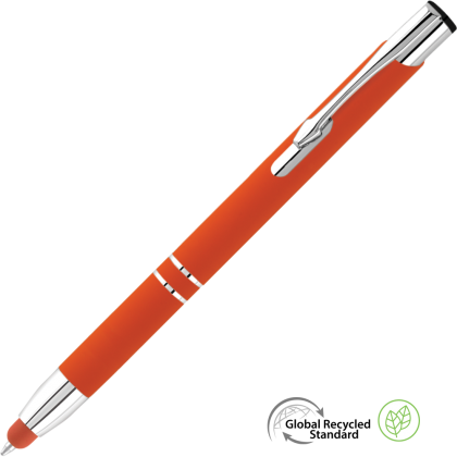 Electra Classic GRS Recycled Soft Feel Metal Ballpoint Pen with Stylus - Orange